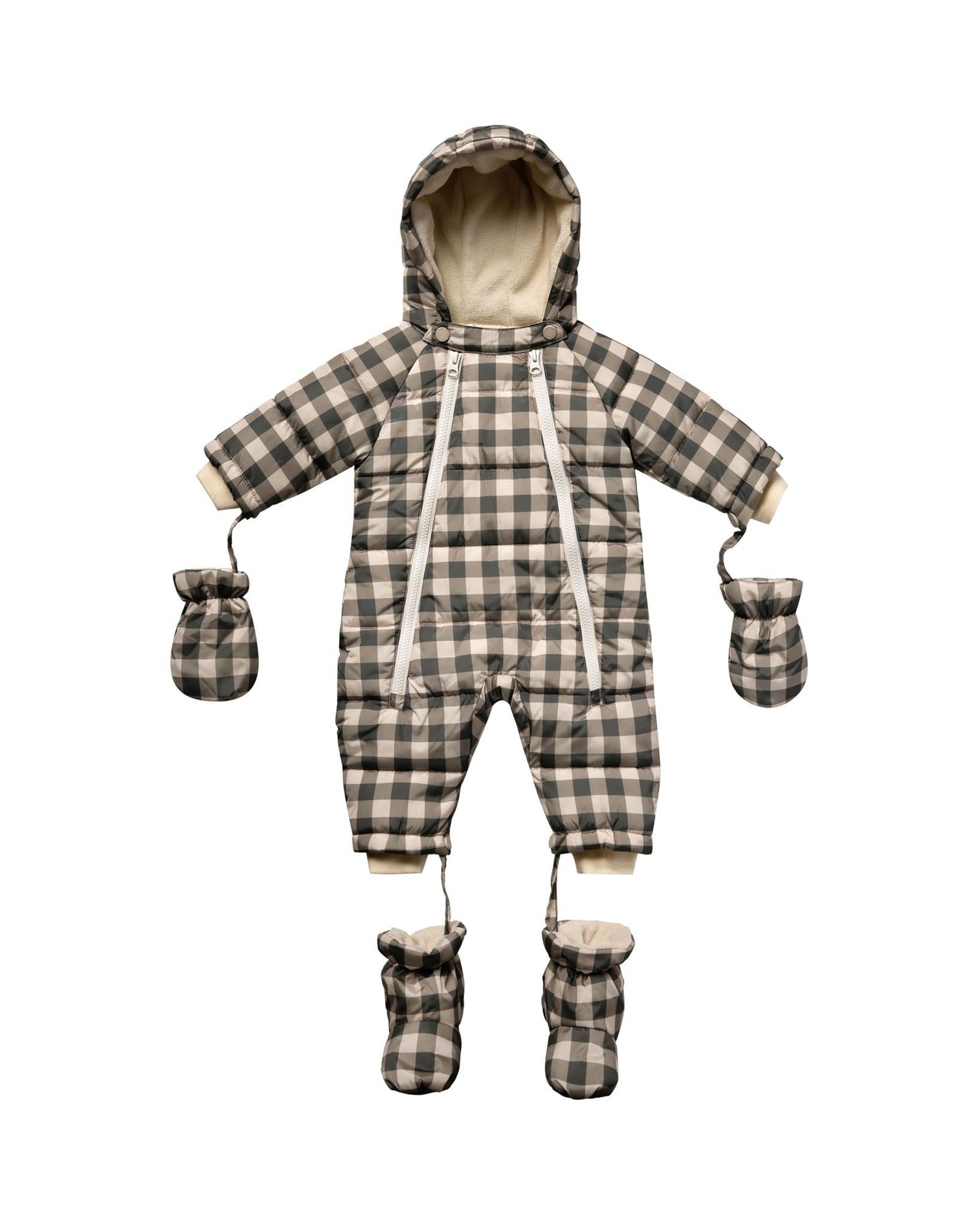 Rylee + Cru Snow Puffer Suit, Charcoal Check