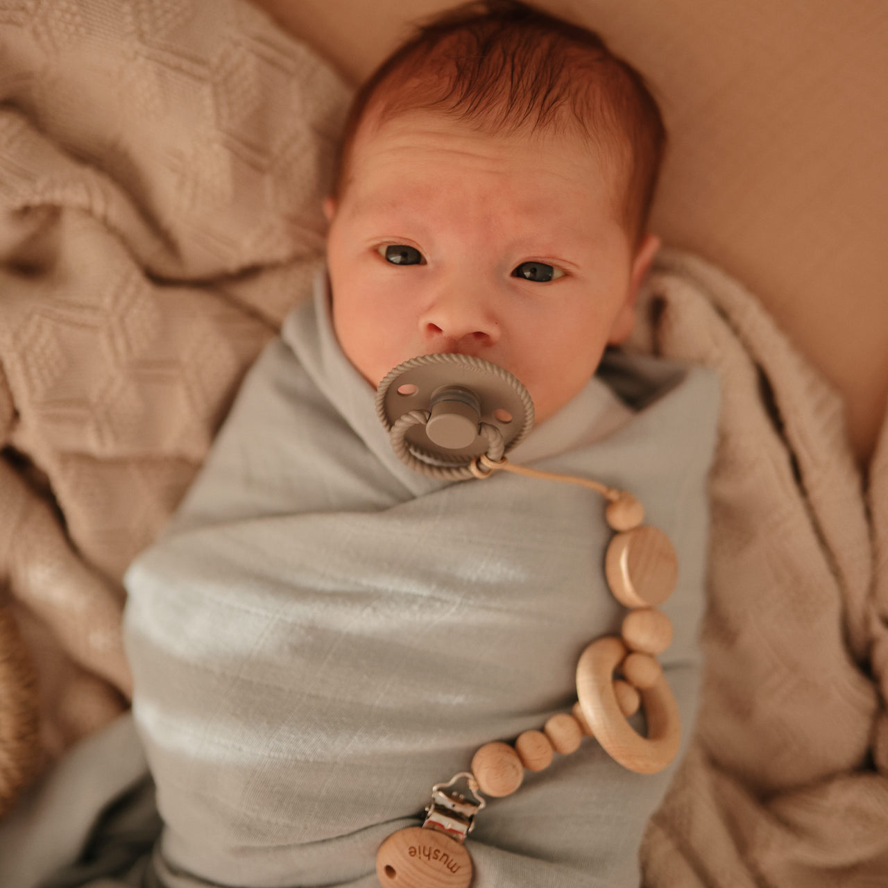 Mushie Wood Pacifier Clip, Mila