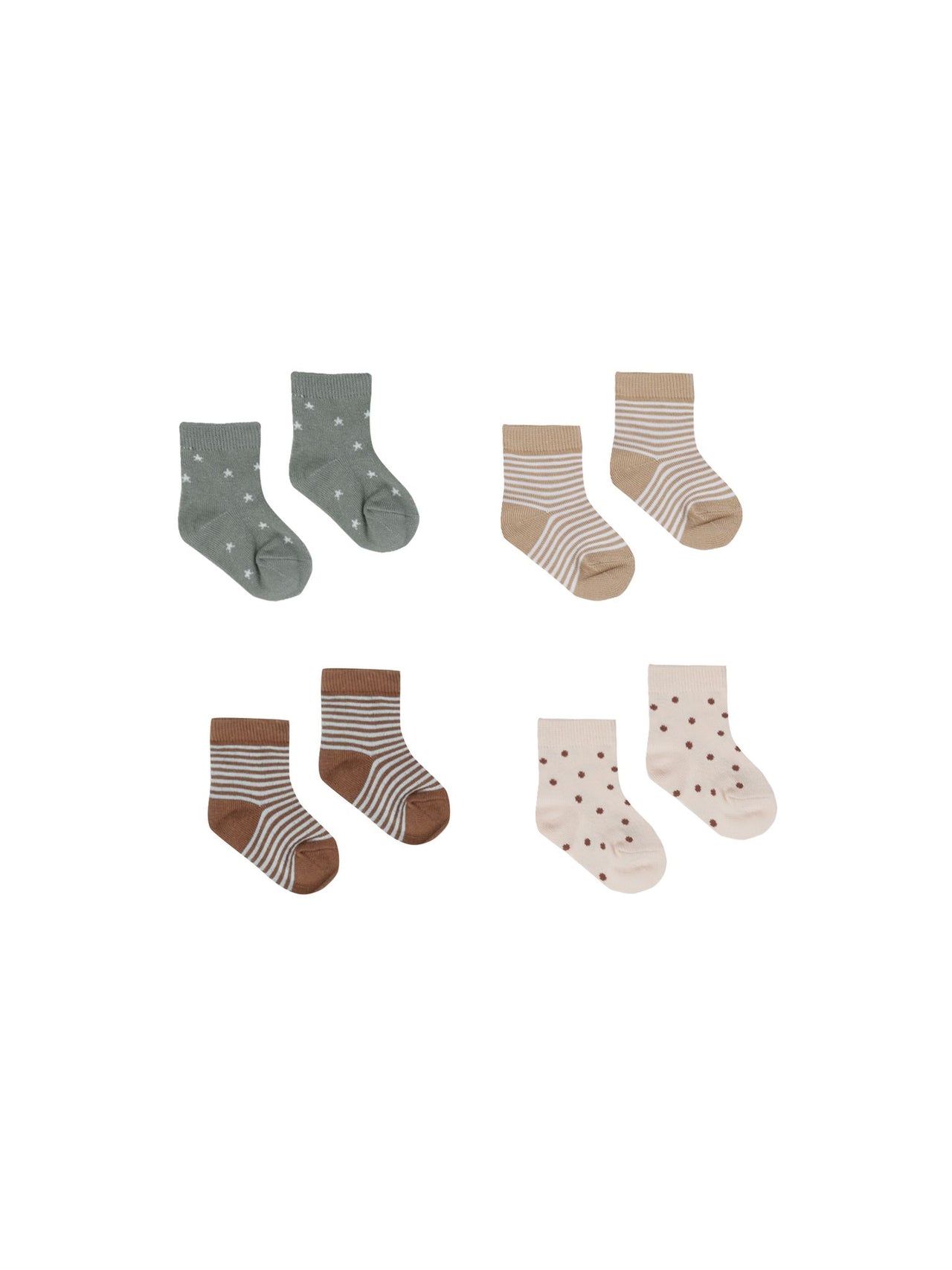 Quincy Mae Printed Sock Set, Latte Stripe, Stars, Dots, Sienna Sky