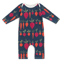 Thumbnail for Winter Water Factory Long-Sleeve Romper, Root Vegetables Night Sky