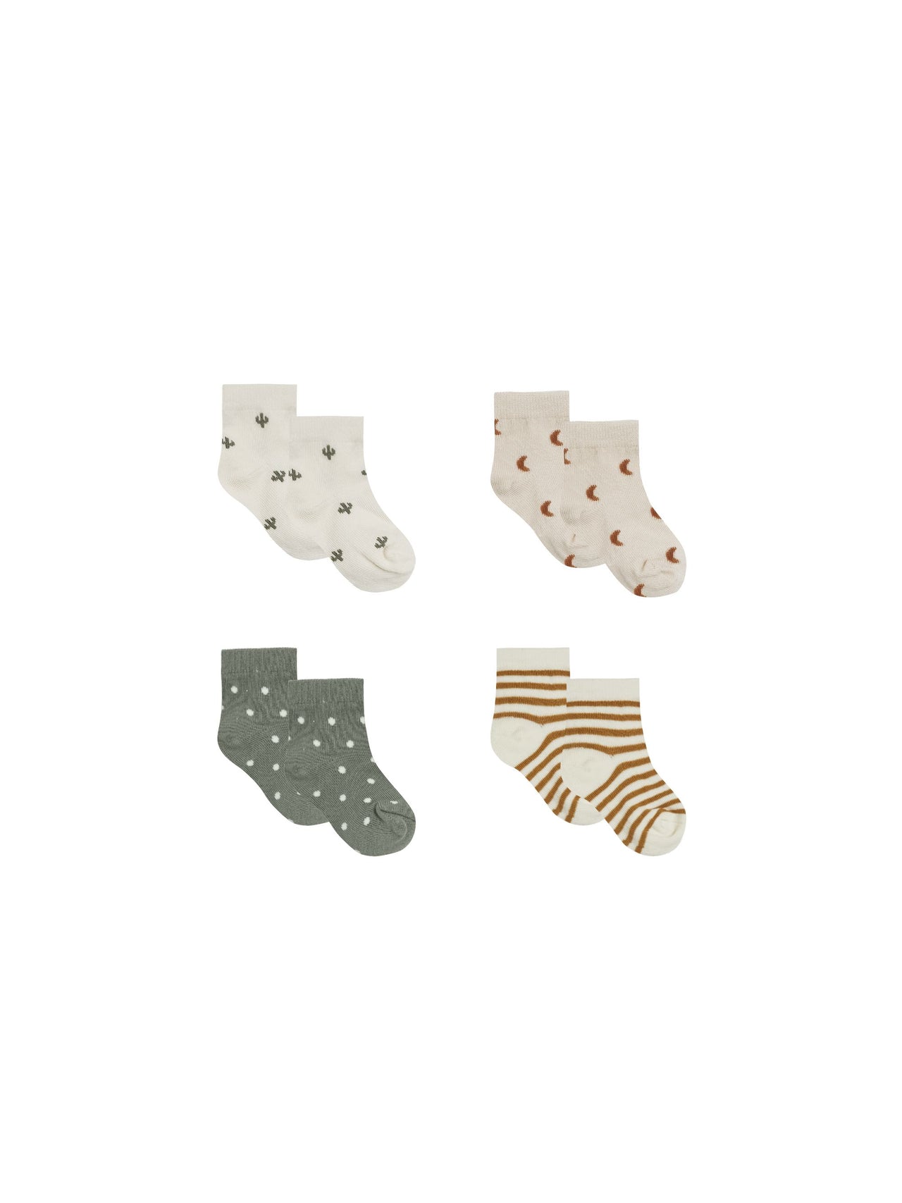 Quincy Mae Printed Sock Set, Walnut/Ivory/Natural/Basil