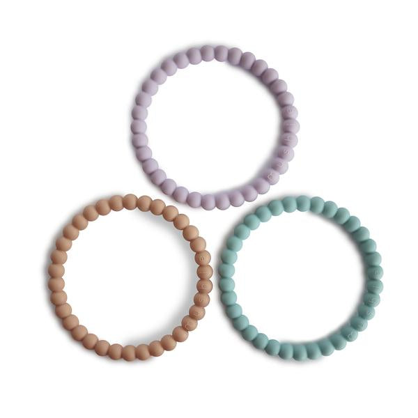 Mushie Pearl Teething Bracelets, Lilac/Cyan/Soft Peach