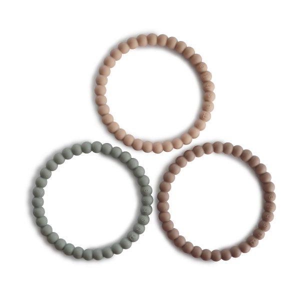 Mushie Pearl Teething Bracelets, Sage/Tuscany/Desert Sand