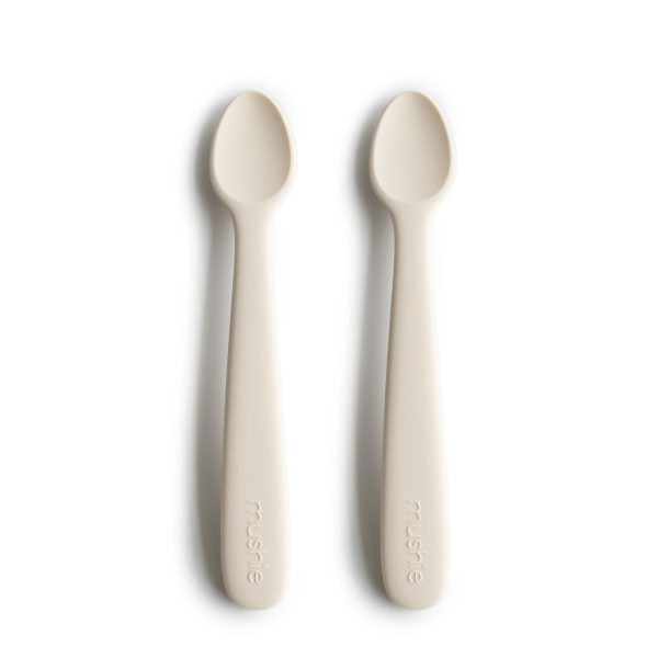 Mushie Silicone Feeding Spoons, Ivory (2-Pack)