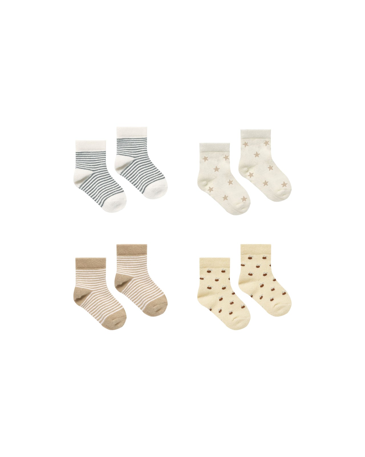 Quincy Mae Printed Sock Set, Latte Stripes/Doves/Stripe/Apples