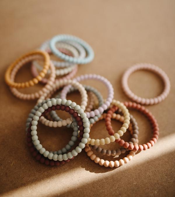 Mushie Pearl Bracelets, Berry/Marigold/Khaki