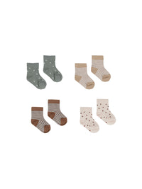 Thumbnail for Quincy Mae Printed Sock Set, Latte Stripe, Stars, Dots, Sienna Sky
