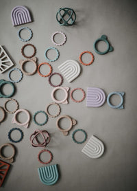 Thumbnail for Mushie Silicone Teething Bracelets, Cambridge Blue/Clementine/Natural