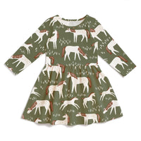 Thumbnail for Winter Water Factory Calgary Dress, Horses Forest Green
