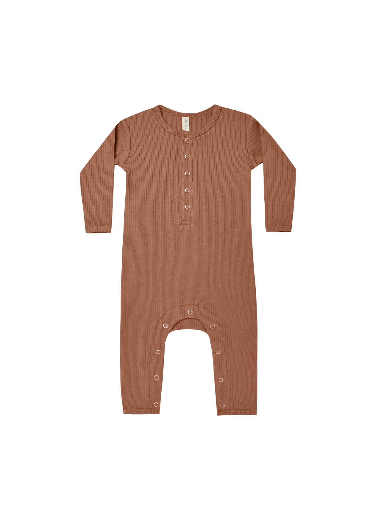 Quincy Mae Ribbed Longsleeve Jumpsuit, Clay