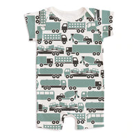 Thumbnail for Winter Water Factory Summer Romper. Big Rigs Surf Blue