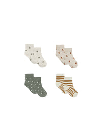 Thumbnail for Quincy Mae Printed Sock Set, Walnut/Ivory/Natural/Basil