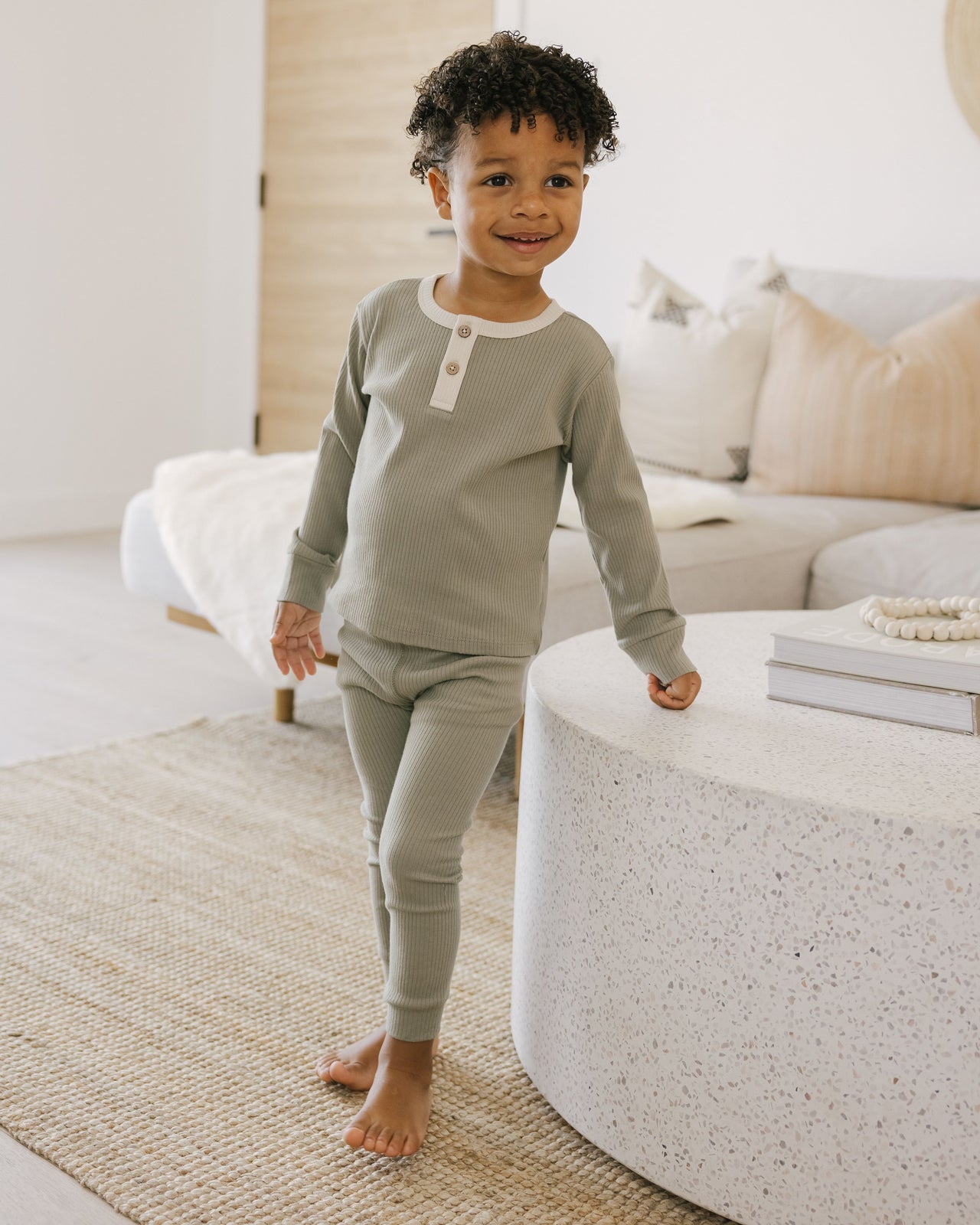 Quincy Mae Ribbed Long Sleeve Henly, Fern