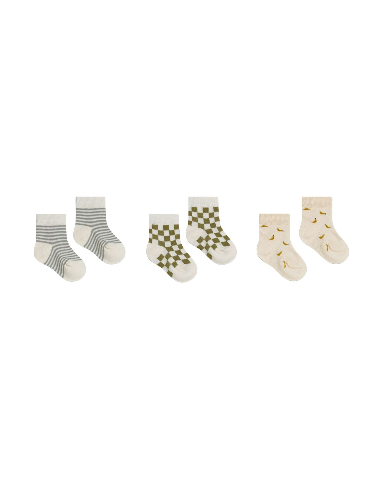 Rylee + Cru Printed Socks, Pool Stripe, Olive Check, Bananas