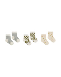 Thumbnail for Rylee + Cru Printed Socks, Pool Stripe, Olive Check, Bananas