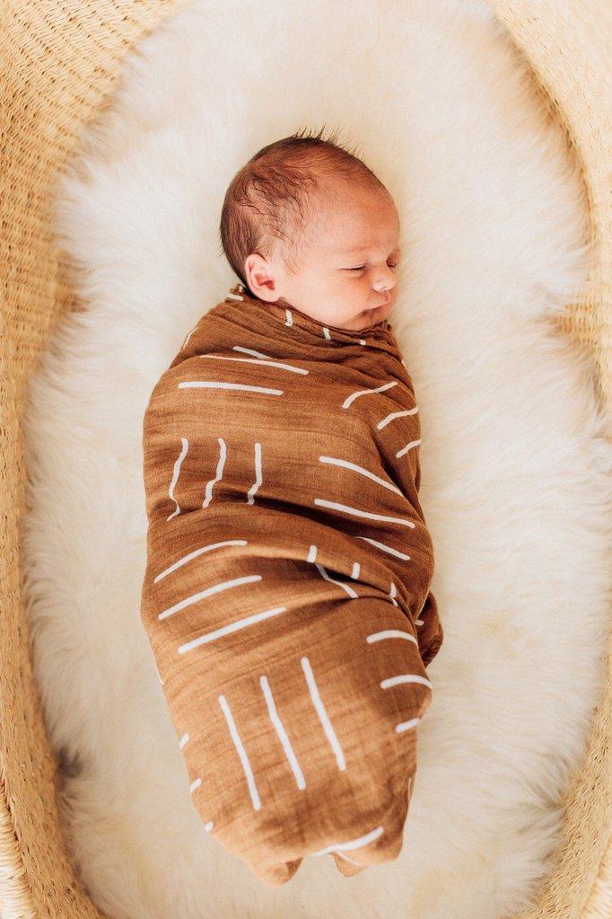 Mebie Baby Mustard Mudcloth Muslin Swaddle Blanket