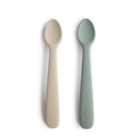 Thumbnail for Mushie Silicone Feeding Spoons, Cambridge Blue/Shifting Sand